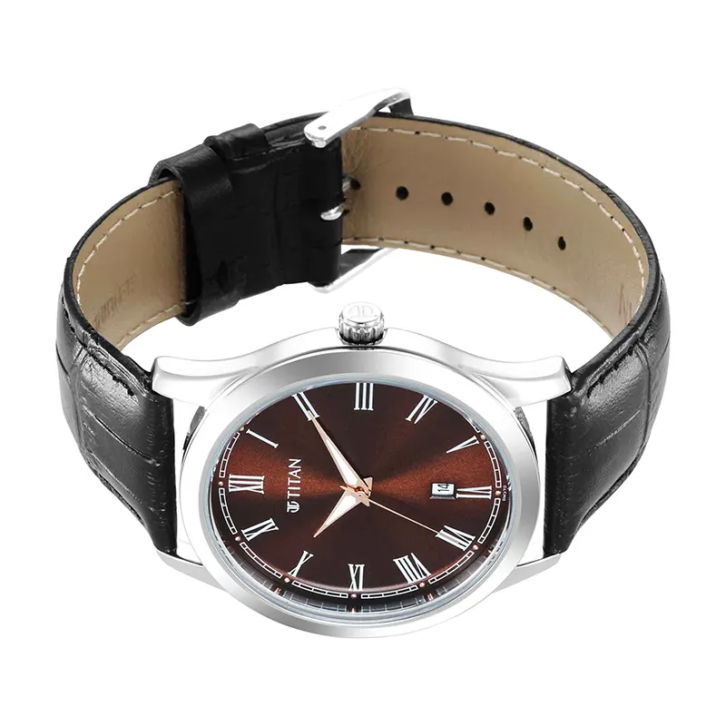 Titan Quartz Analog Dark Brown Dial Leather Strap Men's Watch- 1823SL03